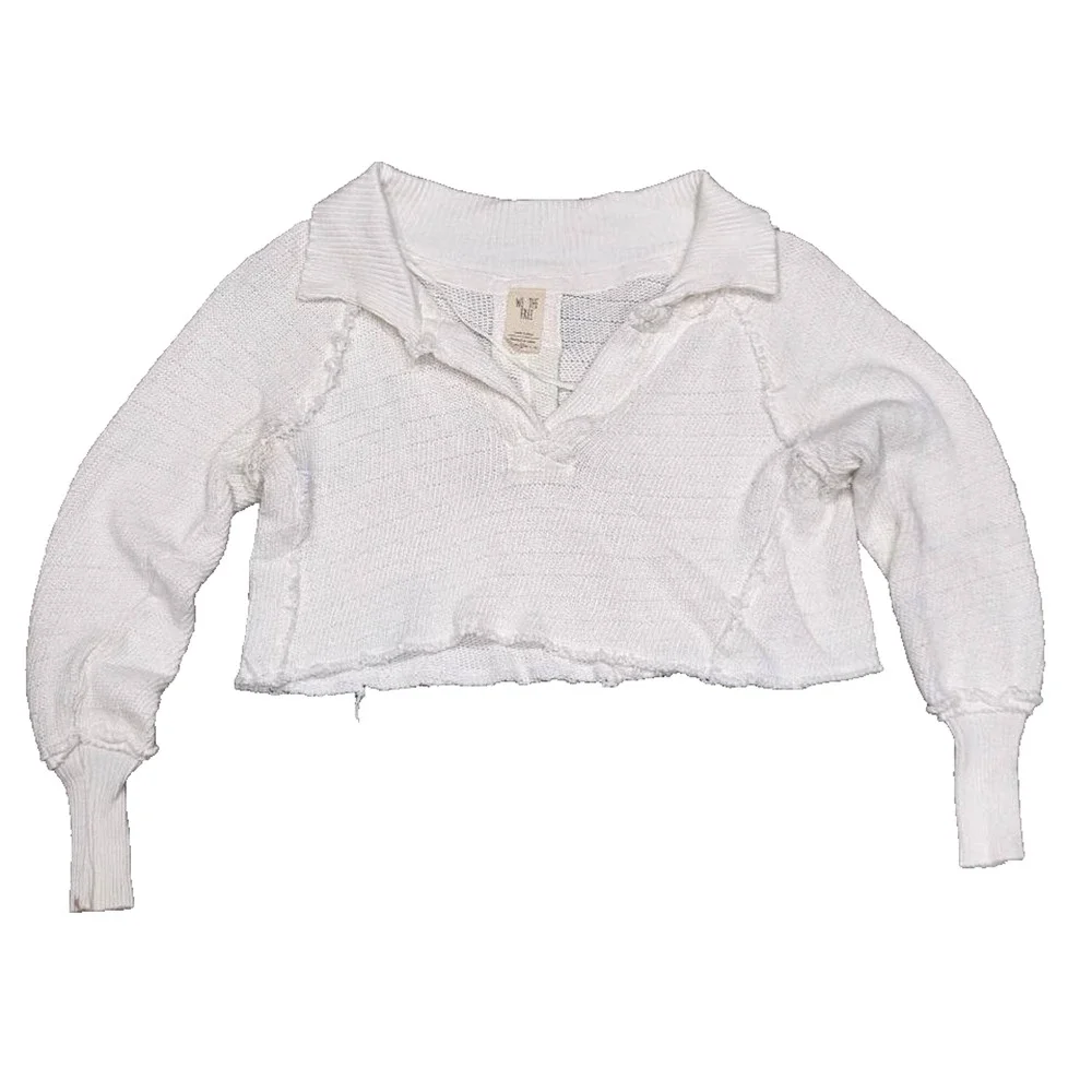 Free People Darcy Knit crop Y2K preppy Top White Small A004169